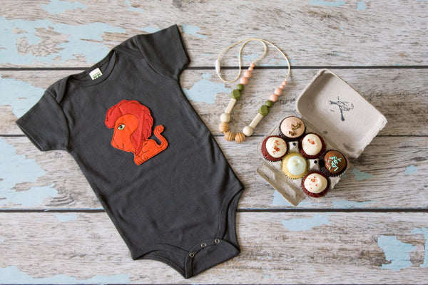 Red Lion on Charcoal Organic Onesie