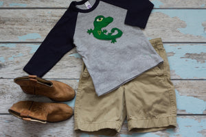 Emerald Green Gecko on Navy/Gray Raglan