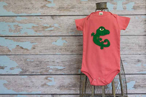 Emerald Green Gecko on Coral Organic Onesie