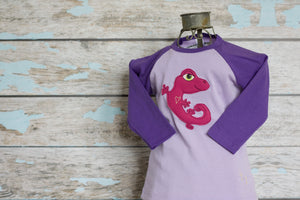 Hot Pink Gecko on Purple/Violet Raglan