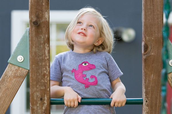 Hot Pink Gecko on Gray Heathered Crew