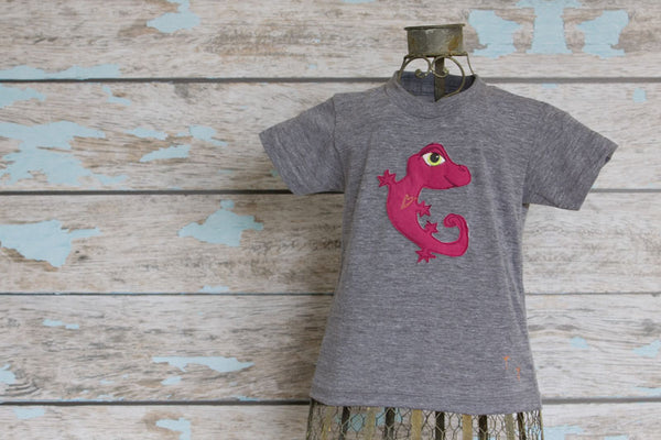 Hot Pink Gecko on Gray Heathered Crew