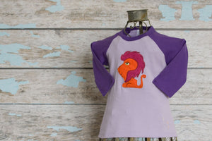 Hot Pink Lion on Purple/Violet Raglan