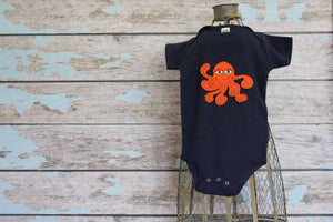 Orange Octopus on Navy Organic Onesie