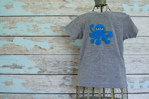 Sky Blue Octopus on Gray Crew