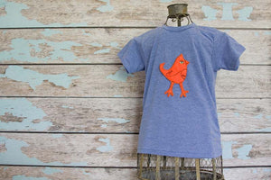 Fluorescent Orange Mohawk Bird on Light Blue Crew