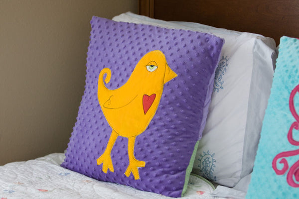 Ava Appliqued Bird Minky Pillow