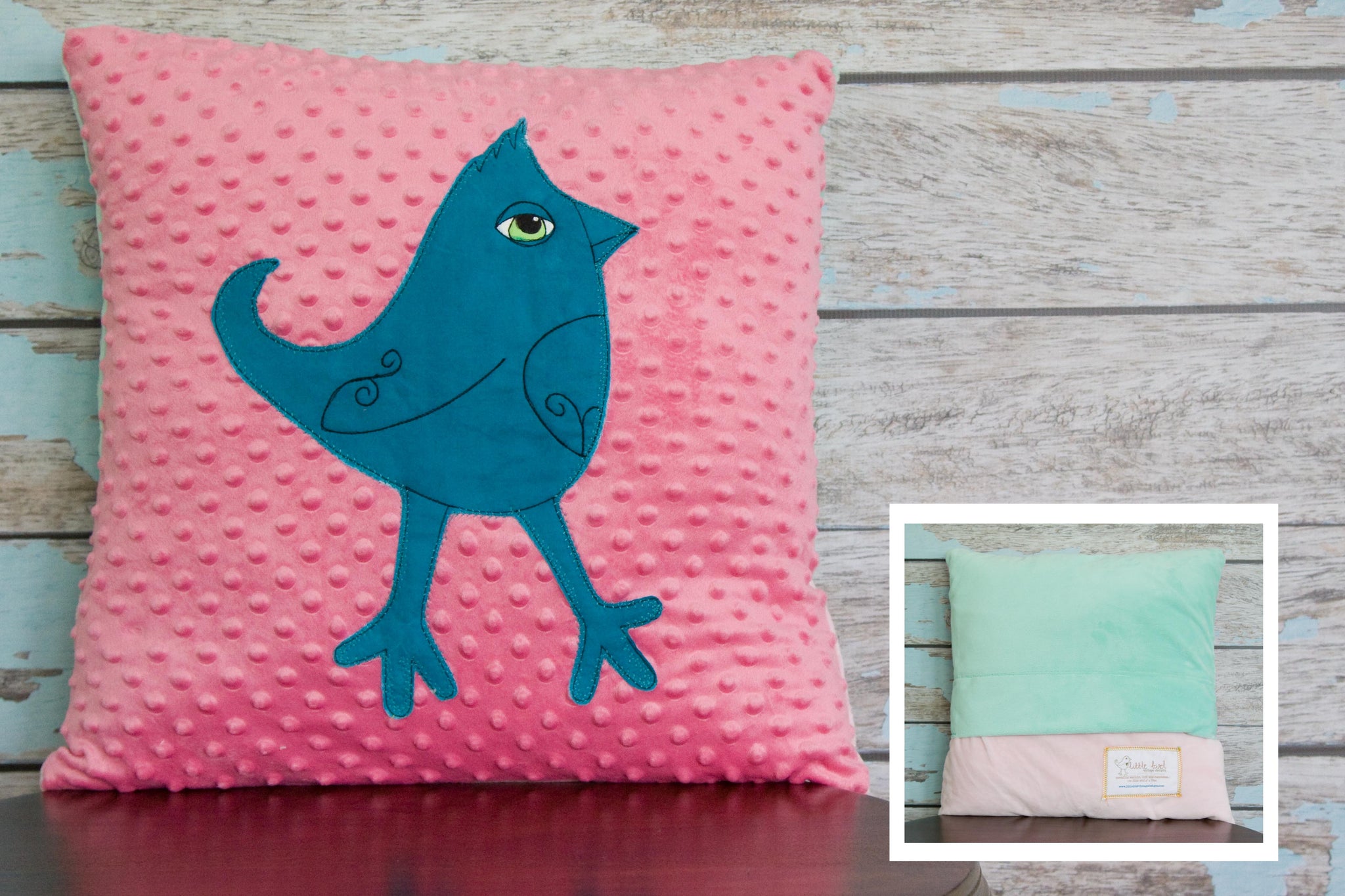 Caroline Appliqued Mohawk Bird Minky Pillow