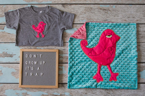 Farmhouse Market Kids Fluorescent Pink Bird on Gray Crew