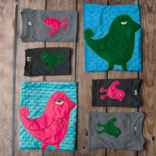Farmhouse Market Kids Fluorescent Pink Bird on Gray Crew