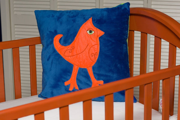 Teddy Appliqued Mohawk Bird Minky Pillow