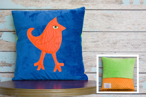 Teddy Appliqued Mohawk Bird Minky Pillow